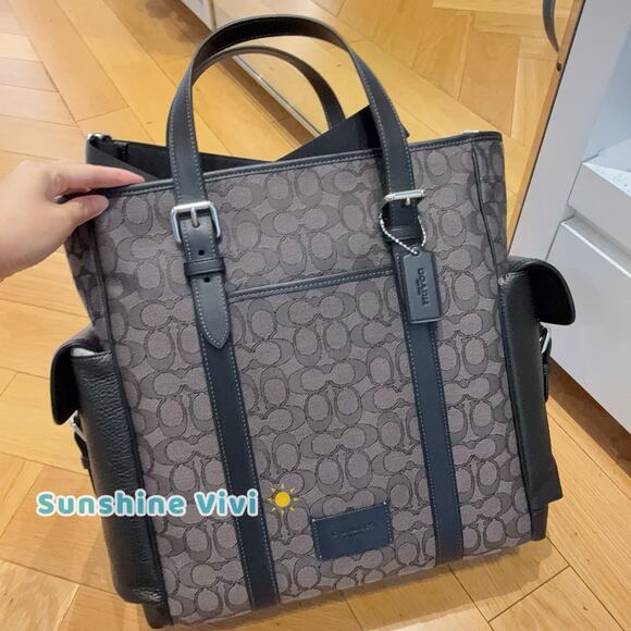 NWT COACH CR325 Sprint Tote Bag in Signature Jacquard Silver/Charcoal/Black - Picture 1 of 9